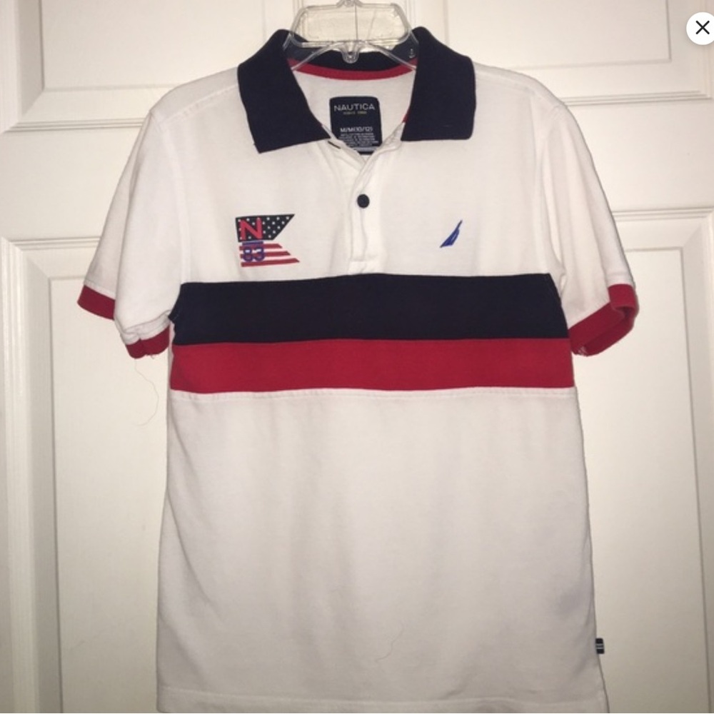 Nautica Boys M 10 12 USA white Polo shirt